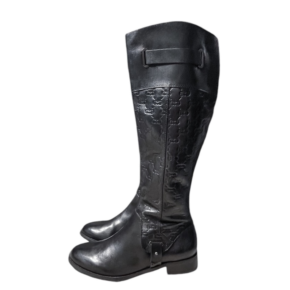 Etienne Aigner Embossed Black Leather Boots